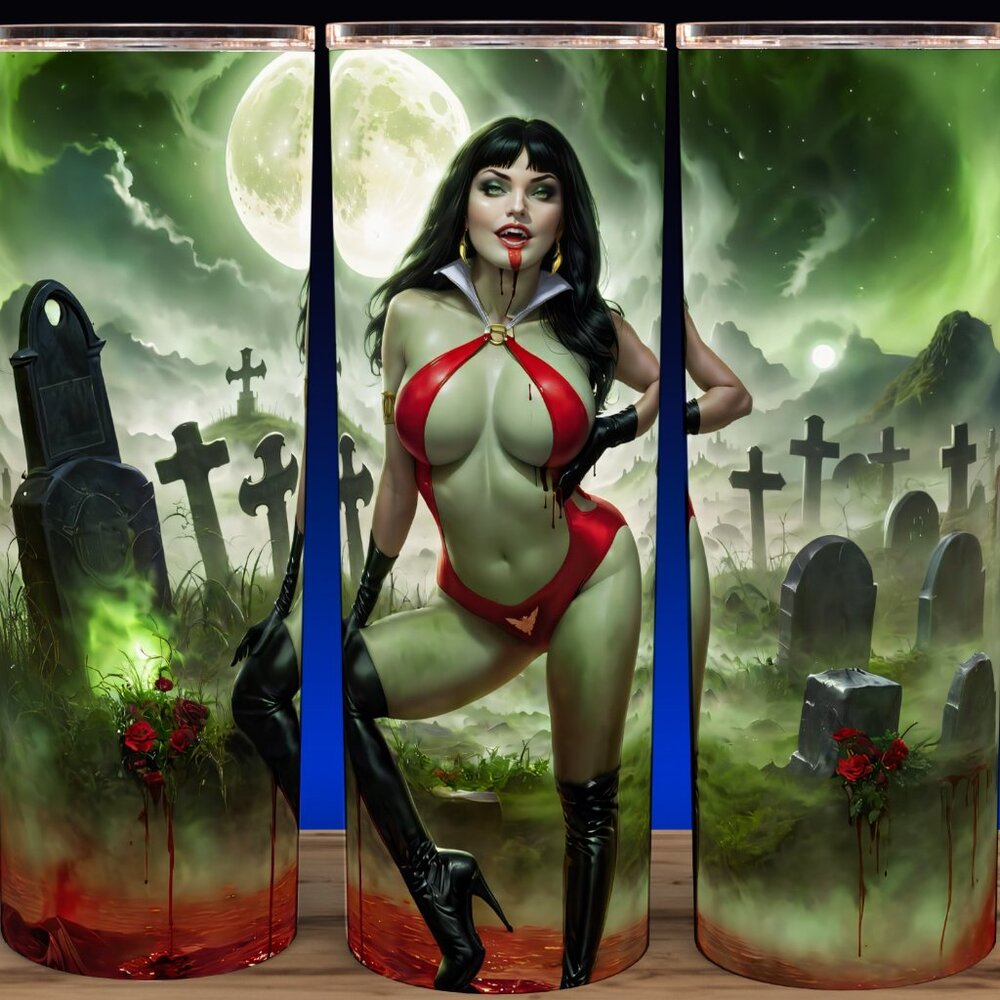 Vampirella Sexy Vampire in Graveyard Comic Book Superhero Cup Mug Tumbler